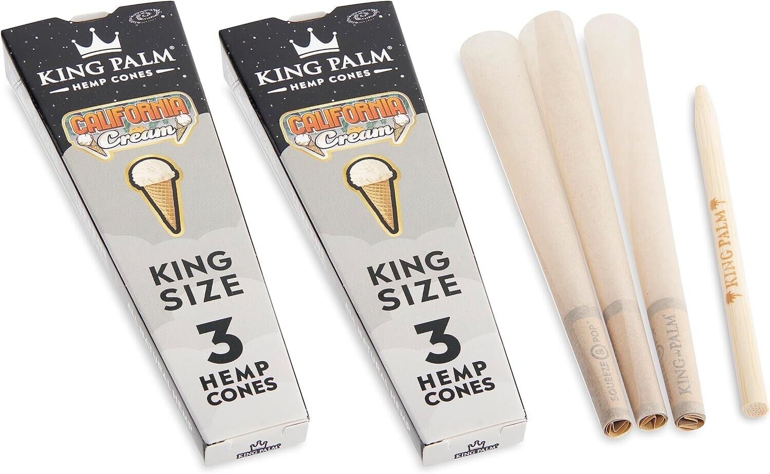 King Palm | King Size | California Cream | 2 Packs of 3 Each = 6 Rolls