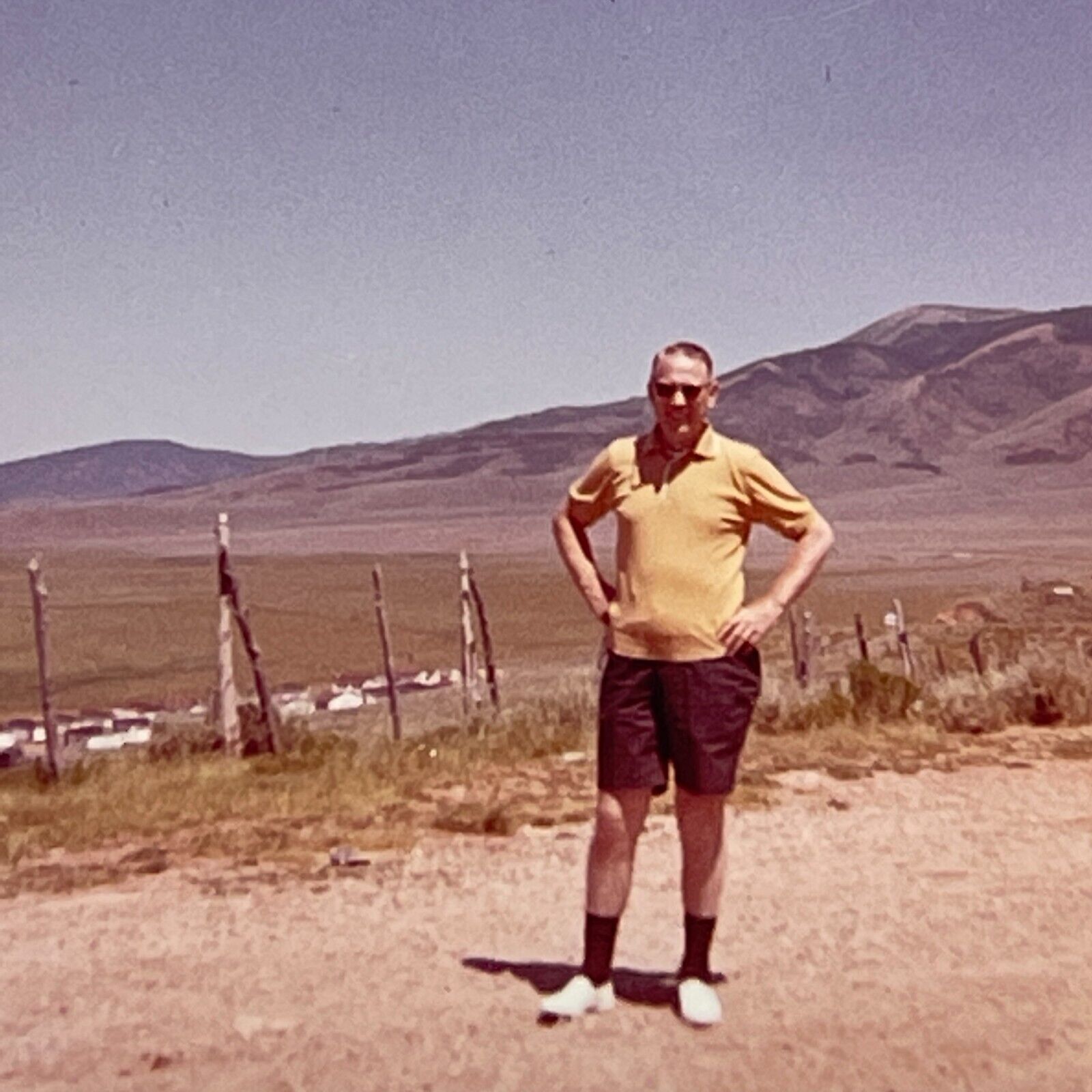 AYE Photograph 1963 Man Standing Roadside Desert Picturesque Beautiful Blue Sky