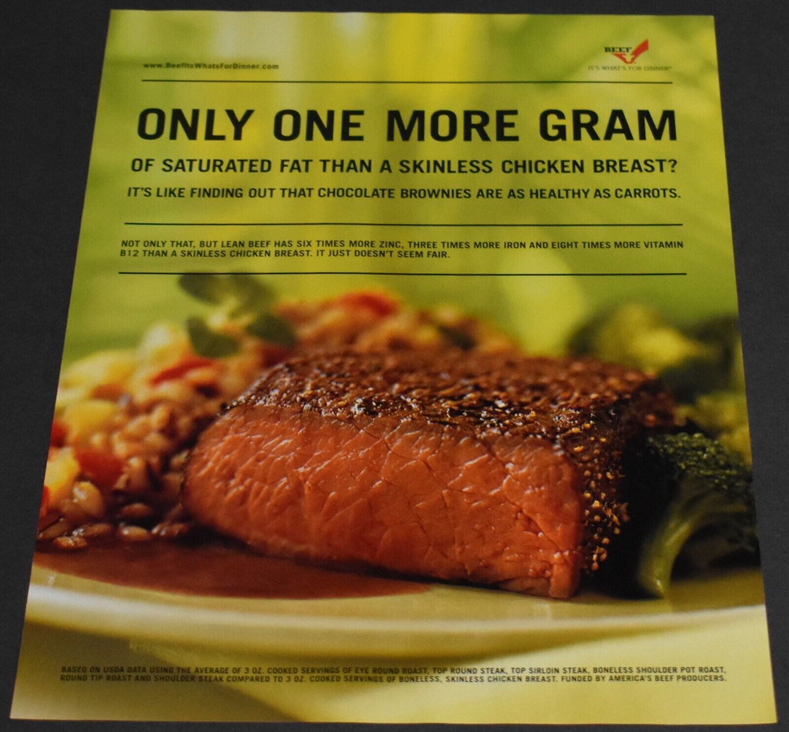 2004 Print Ad Beef It's Whats for Dinner One More Gram Healthy Food USDA Art