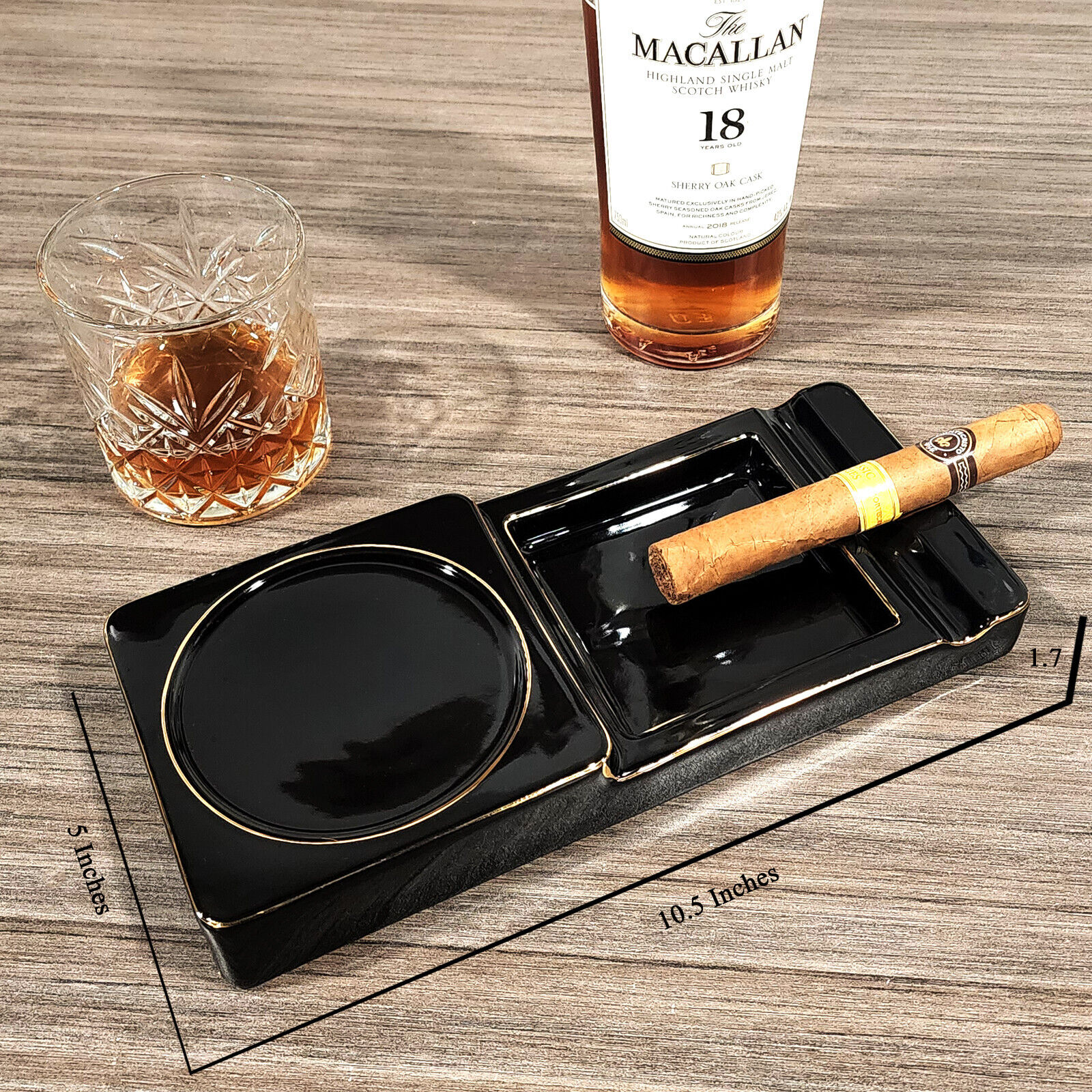 Ceramic Cigar Ashtray - Black Large 10.5\