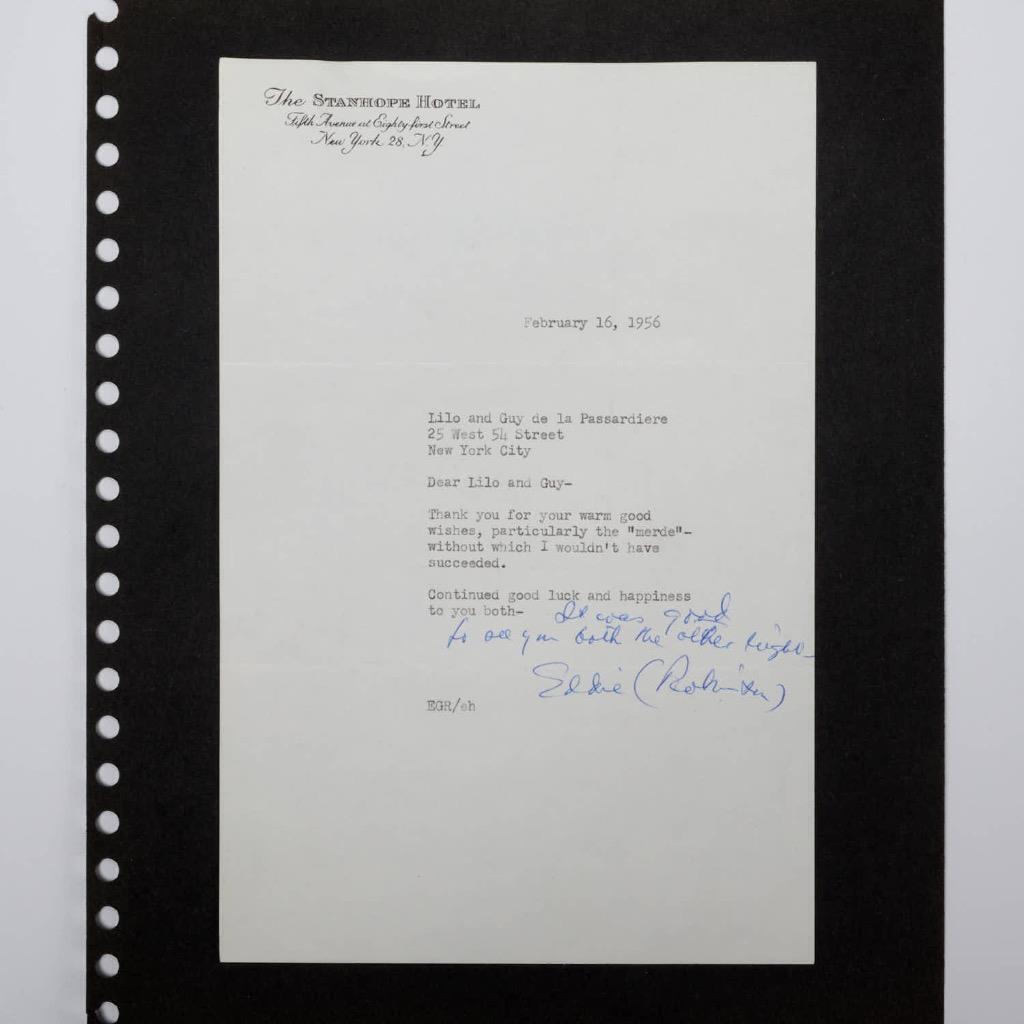 Signed Autograph Letter Edward G Robinson to Lilo de la Passardiere 1956