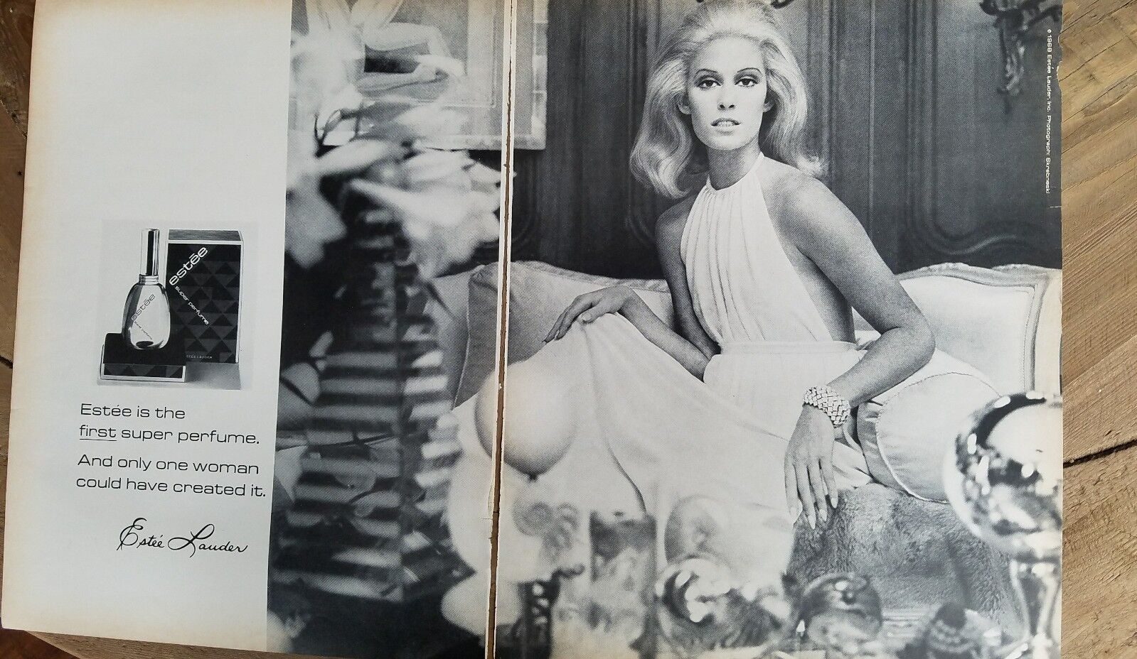 1968 women\'s Estee Lauder first super perfume bottle woman created it ad