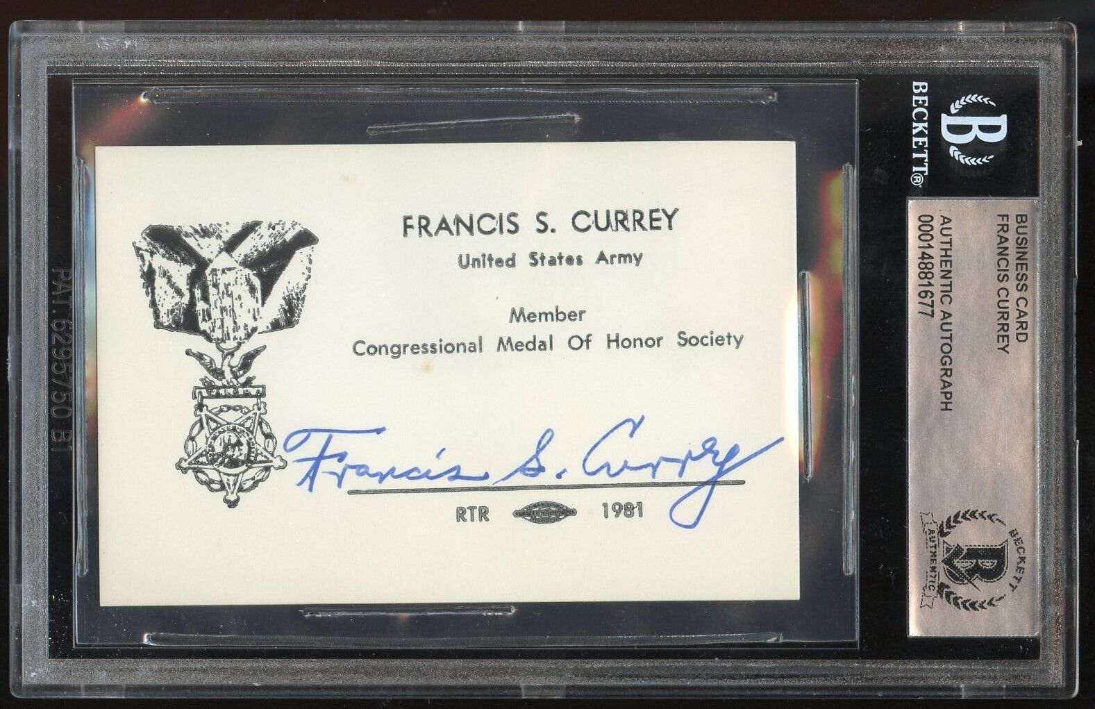 Francis S. Currey d2019 signed autograph Army WWII MOH Business Card BAS Slab
