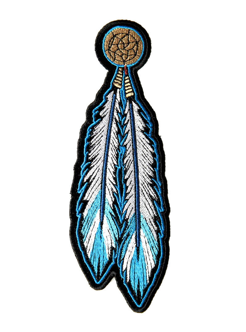 Native Indian Blue Dream Catcher Feathers Biker Patch                 