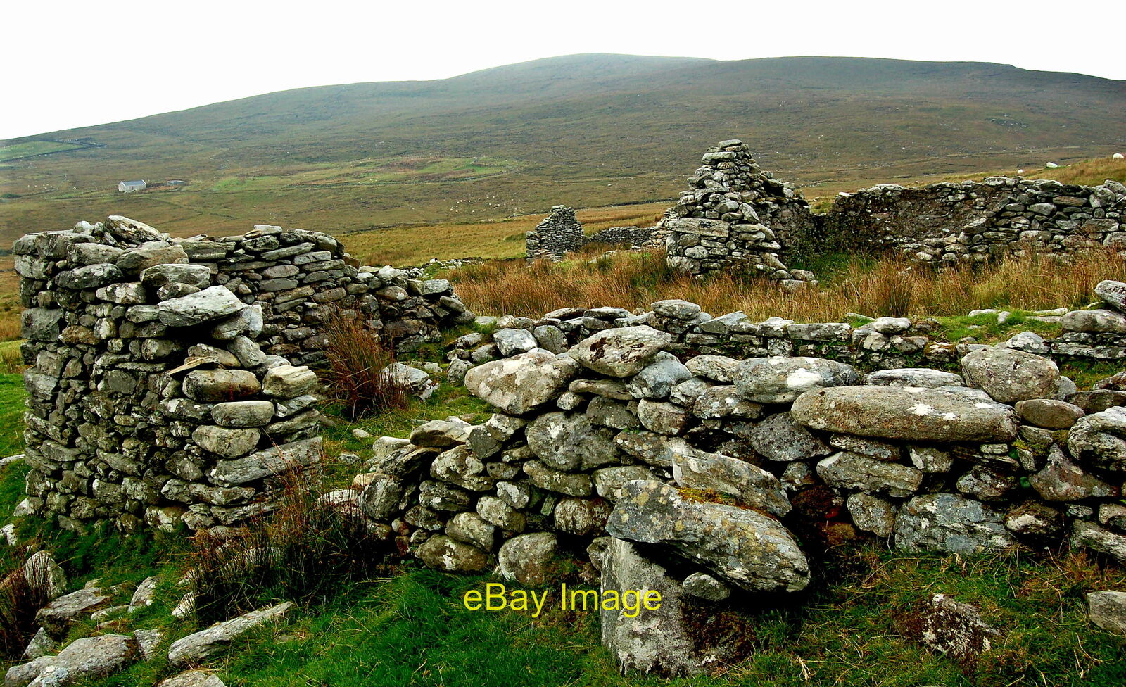 Photo 6x4 Achill Island - Deserted Village - Cottage Ruins &  a Habitable Cotta