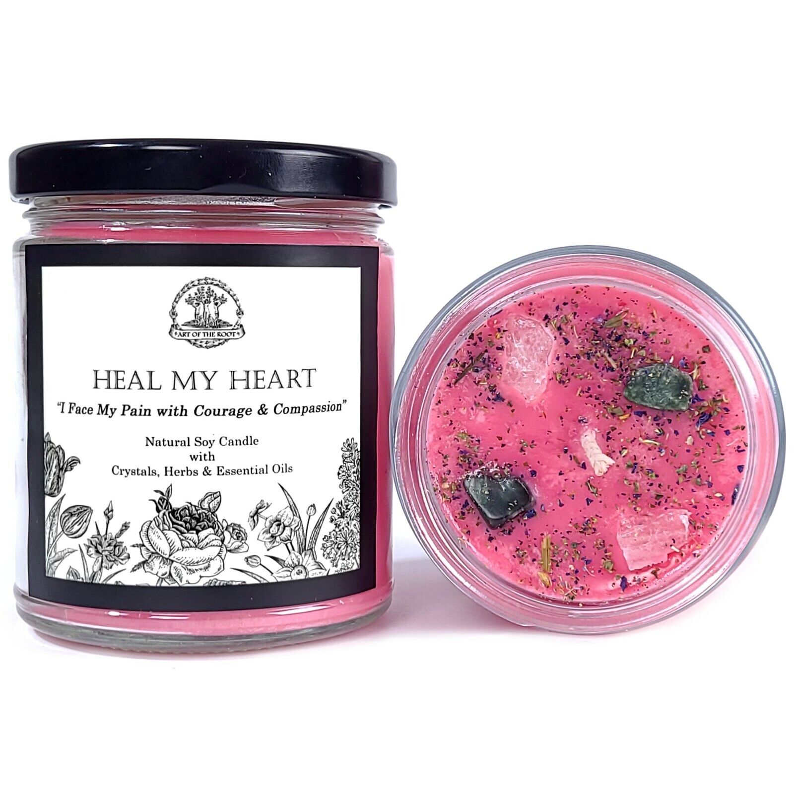 Heal My Heart Soy Crystal Affirmation Candle Heartache Grief Wiccan Pagan Yoga 