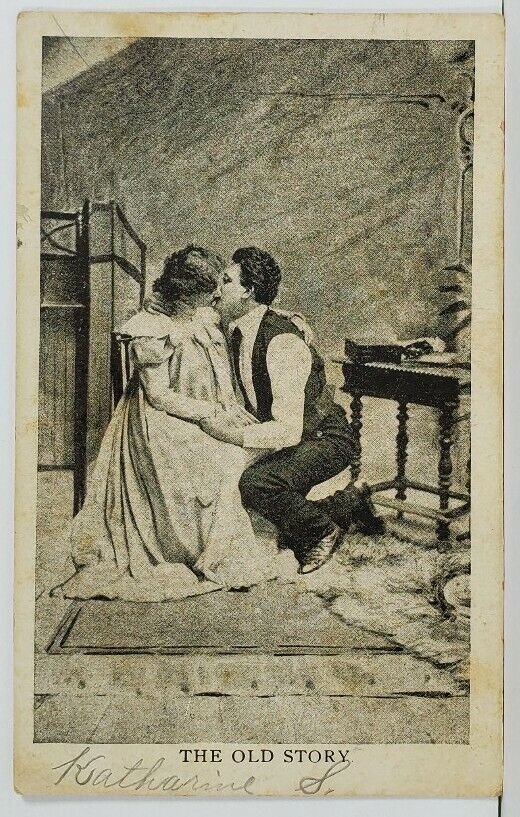 The Old Story Couple Kissing Romance c1919 Dover Delaware Postcard O13
