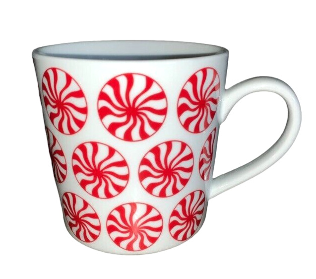 Crate & Barrel Peppermint Mug Holiday Candy Porcelain Coffee Tea Cup 16oz Xmas