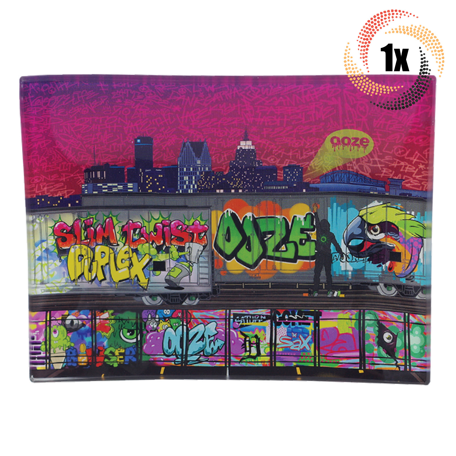 1x Tray Ooze Small Shatter Resistant Glass Rolling Tray | Tag Graffiti Design