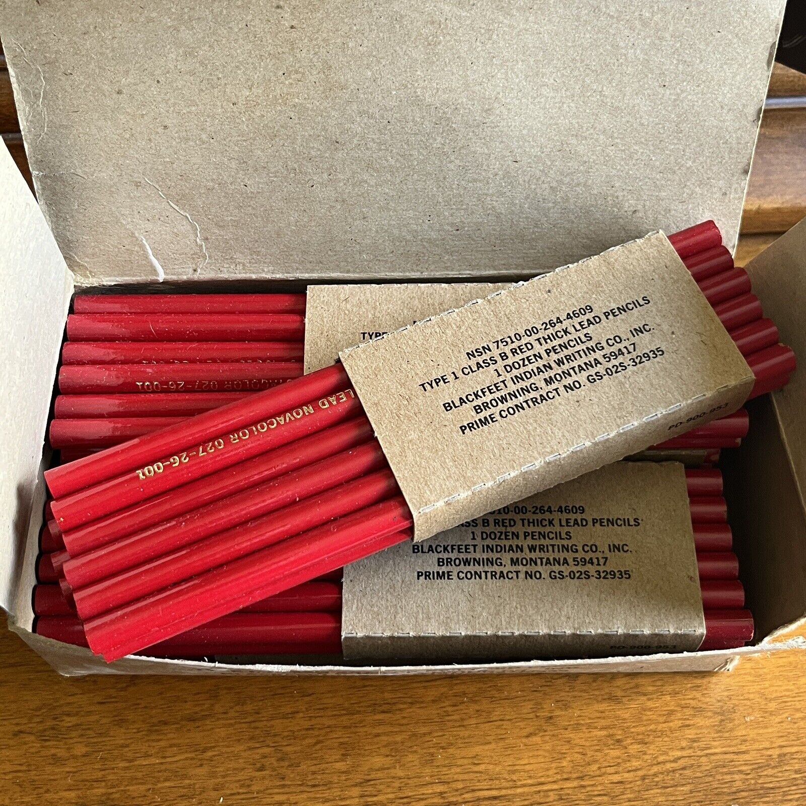 72 Vintage Blackfeet Indian Writing Pencil Lot -6 Full Boxes Of 12-Red Novacolor