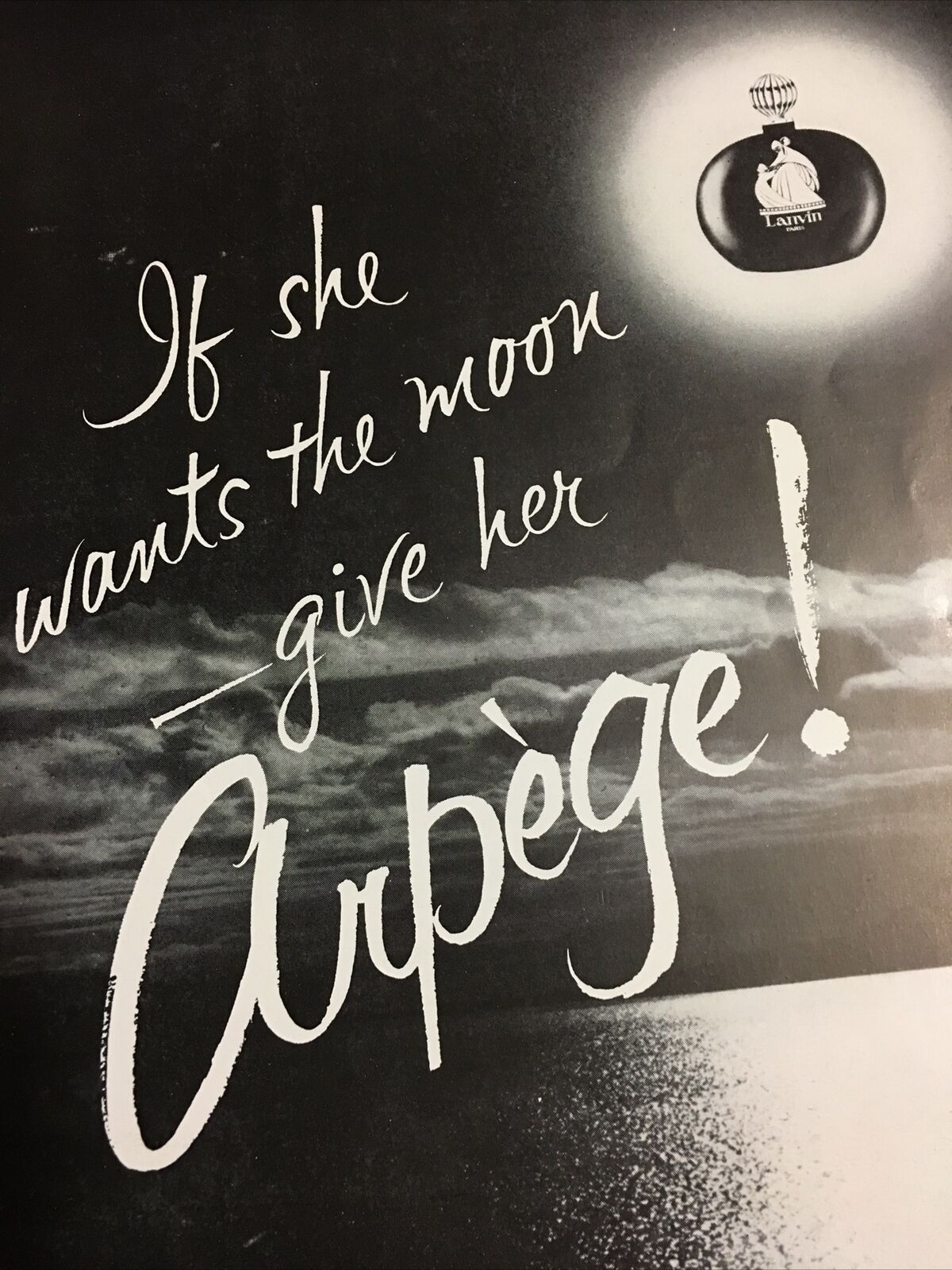 1955 ARPEGE Lanvin French Perfume Moon Moonlight Sky Vintage Print Ad Cologne