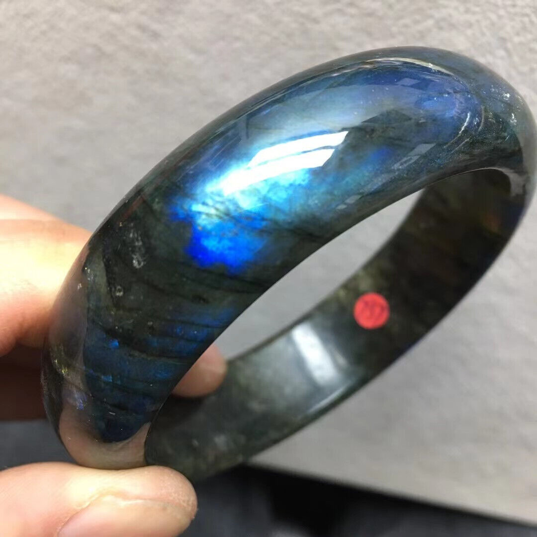 59mm Natural Labradorite Rainbow Light Crystal Gemstone Bangle Bracelet AAA