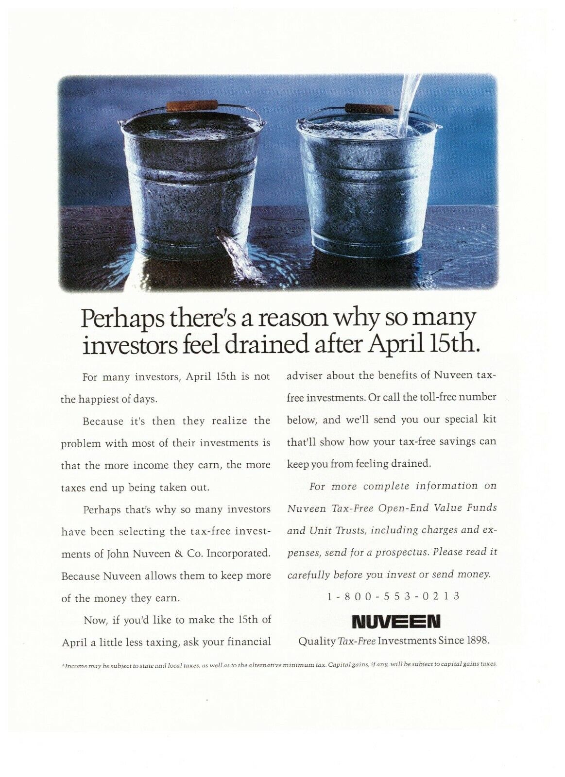 1993 Nuveen Investing Leaky Bucket Color Photo Vintage Print Advertisement