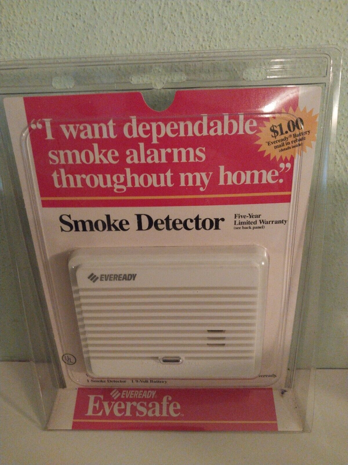  Eveready Eversafe vintage battery-powered smoke detector NOS (1988) 