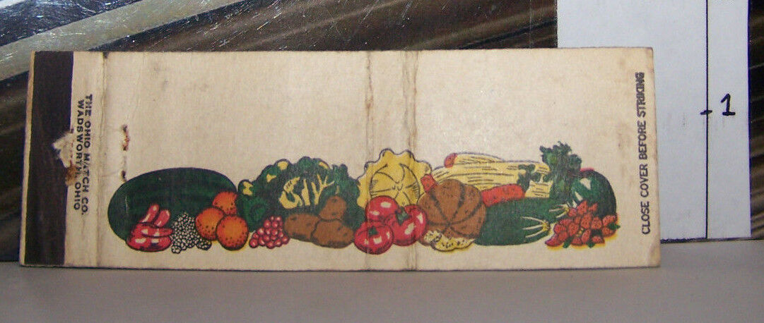 Rare Vintage Matchbook Cover Nature\'s Bounty Cornucopia Fruits Vegetables Garden
