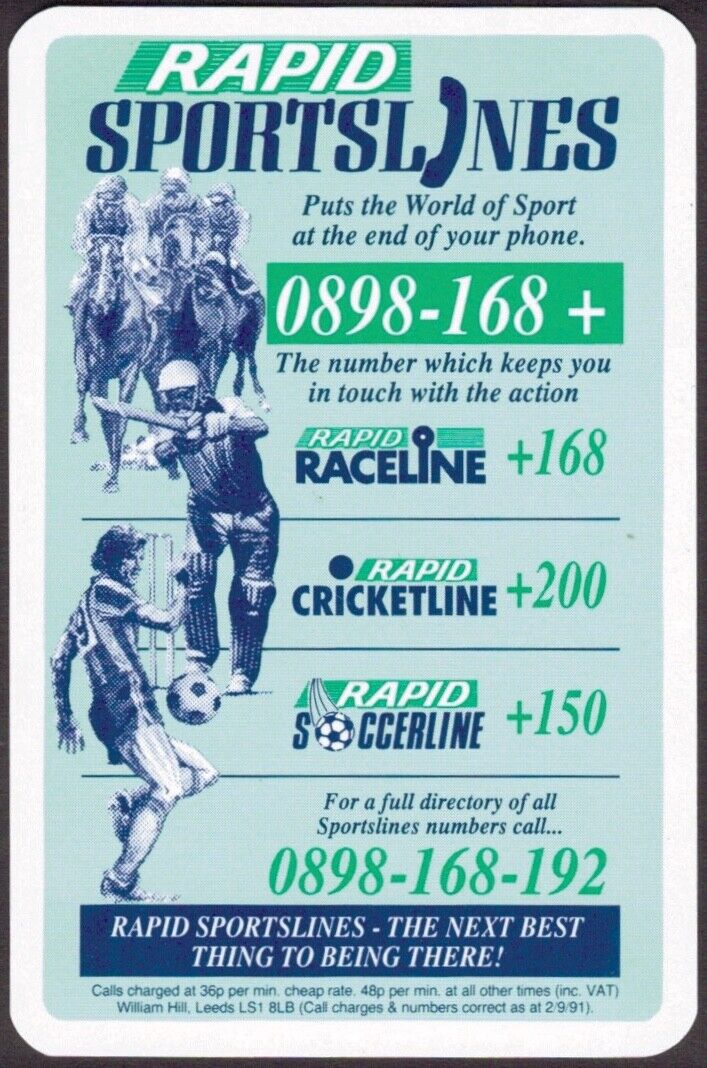 Playing Cards Single Card Old SPORTSLINES Advertising Art SPORT BETTING Gambling
