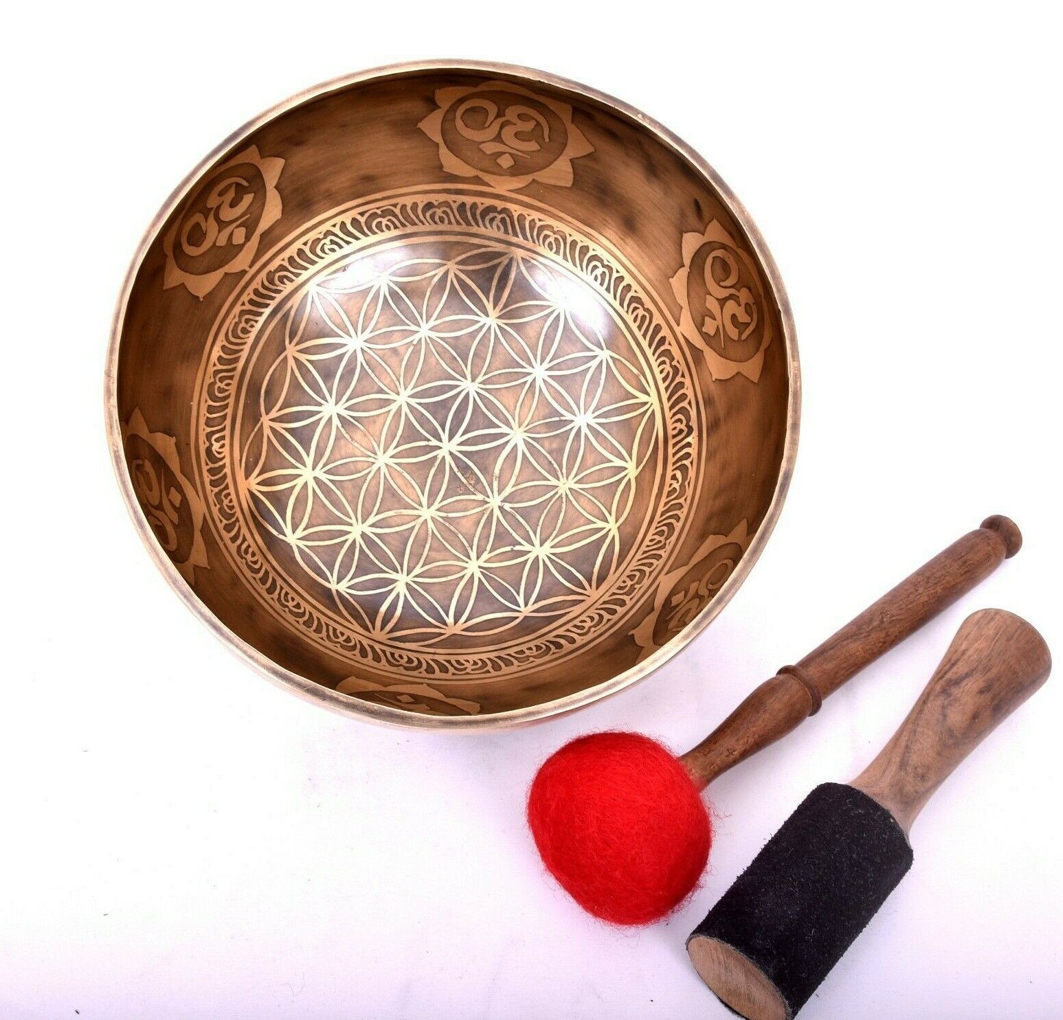 9 Inches Flower Of Life Carving Singing Bowl - Tibetan Full Mantra Singing Bowl