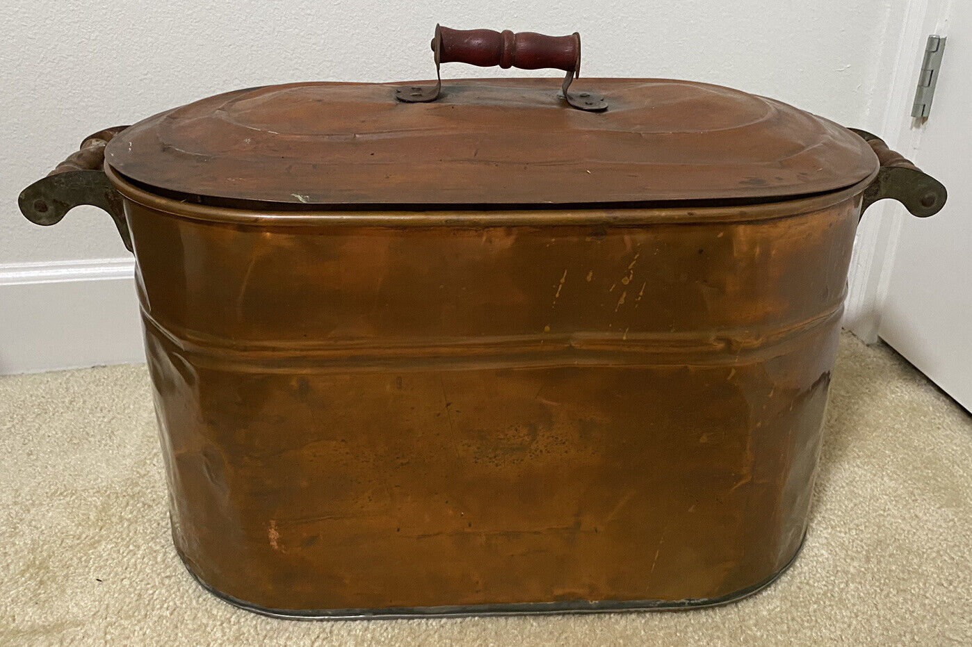 Vintage Cooper Boiler with Lid Wood Handles Wash Basin Paul Revere