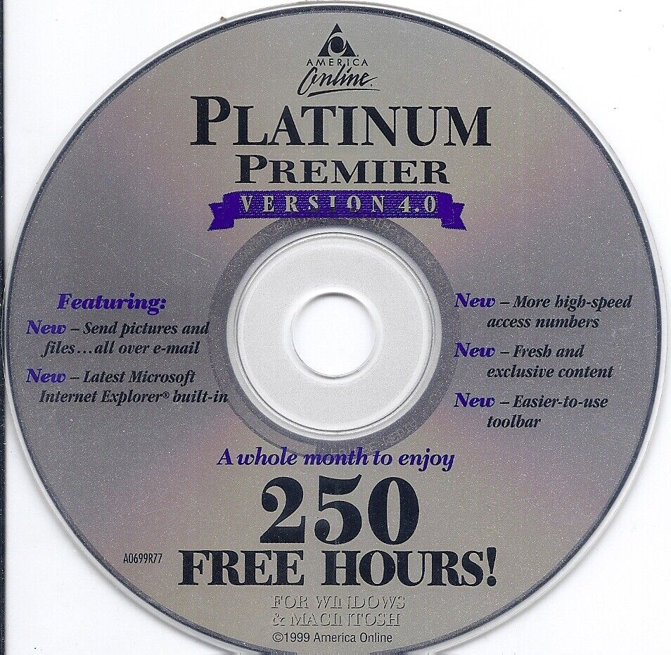 AOL Platinum Premier America Online 4.0 Computer Software CD