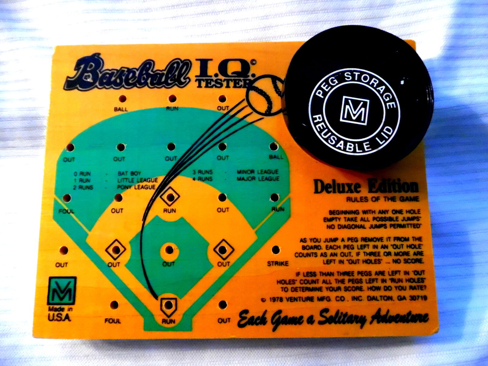 Vintage Baseball IQ Tester GAME Peg Wooden Board Game By Venture 1978 COMPLETE