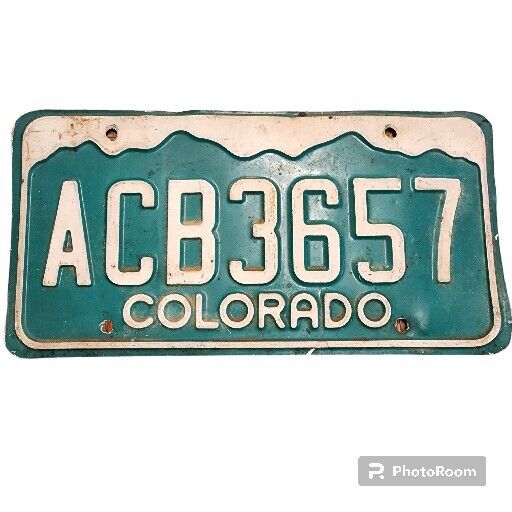 VTG 1990\'s COLORADO License Plate ACB3657 Green Mountain CO USA Authentic Metal