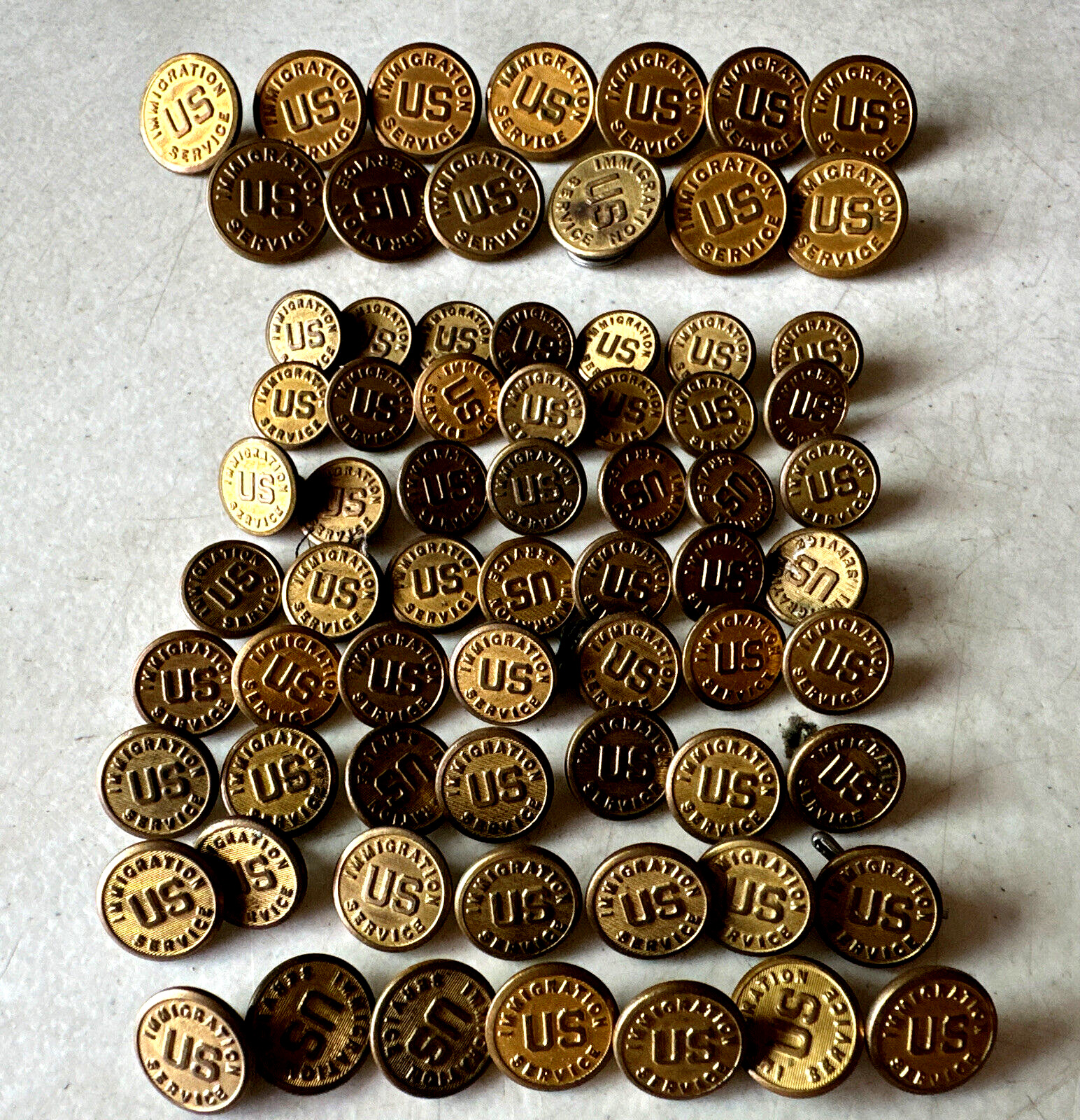 Vintage US Immigration Service Gold Dress Buttons Huge Lot Of (69) Waterbury +