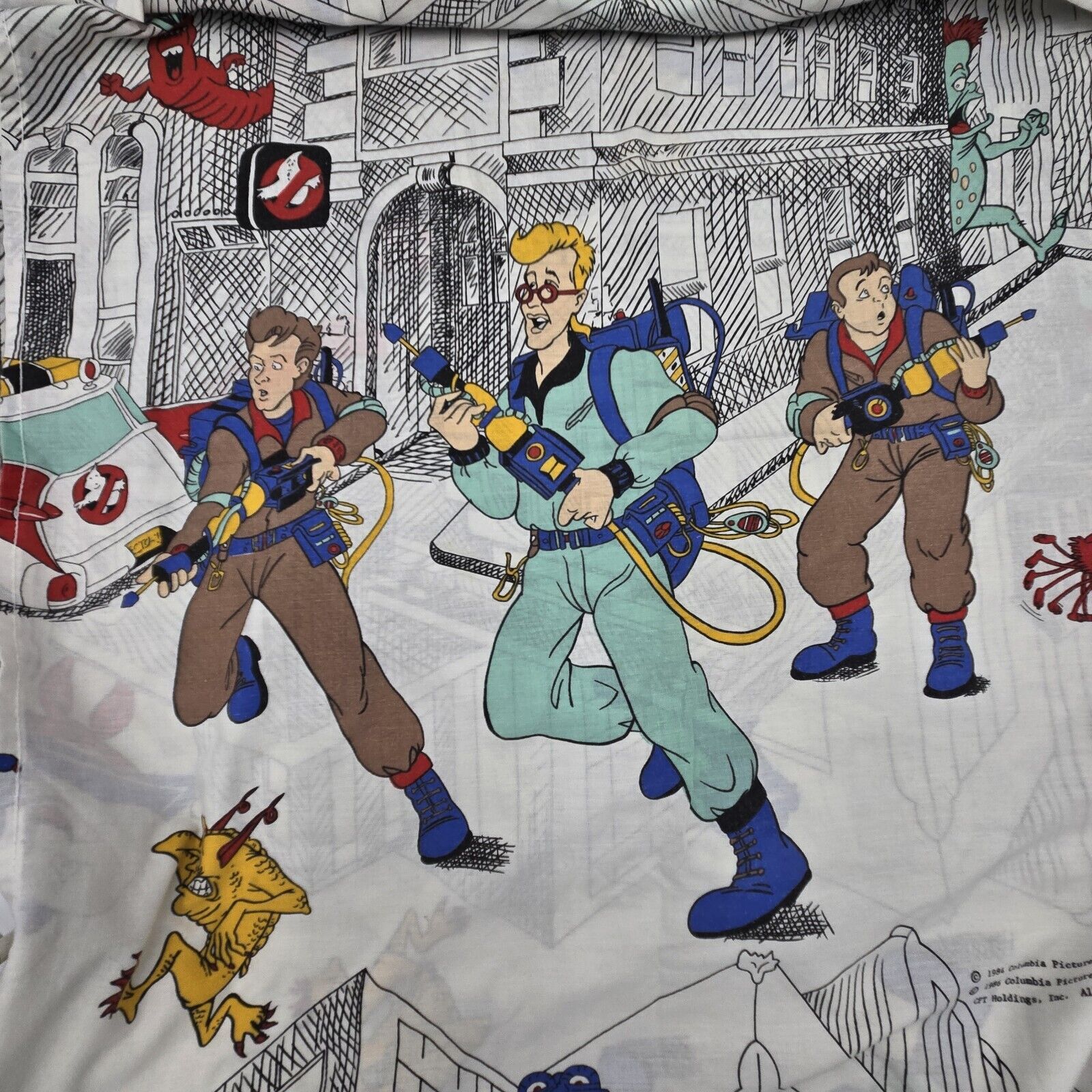 Vintage Ghostbusters Twin Flat Sheet 1986 Cutter Fabric Stay Puft 1980s #549