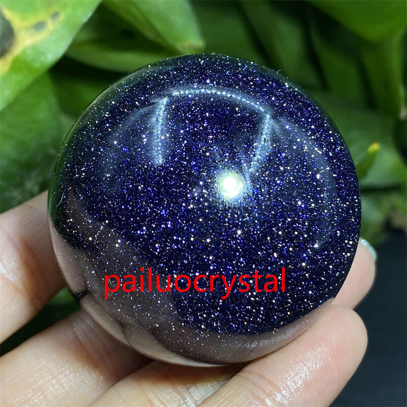 1pc blue Gold Sand Ball Quartz Crystal Sphere Reiki Healing Gem 35mm+