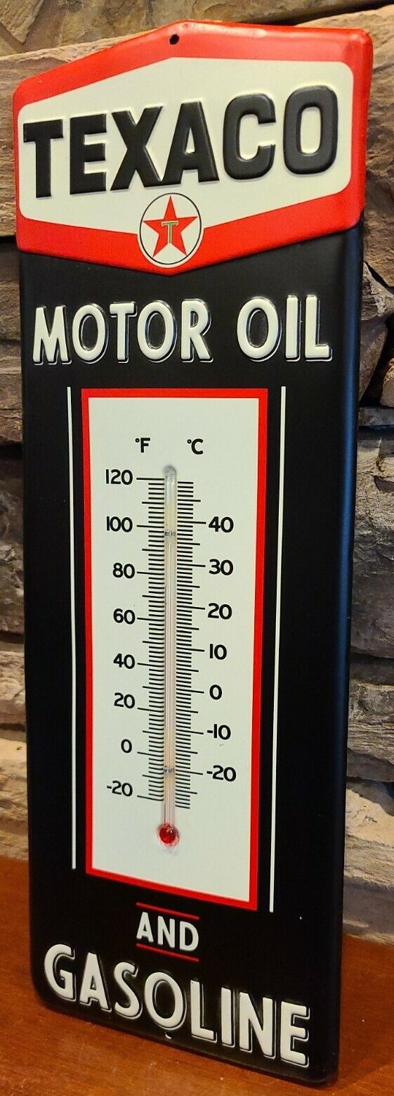 NEW Vintage Style Texaco Motor Oil and Gasoline Metal Thermometer Embossed 15\