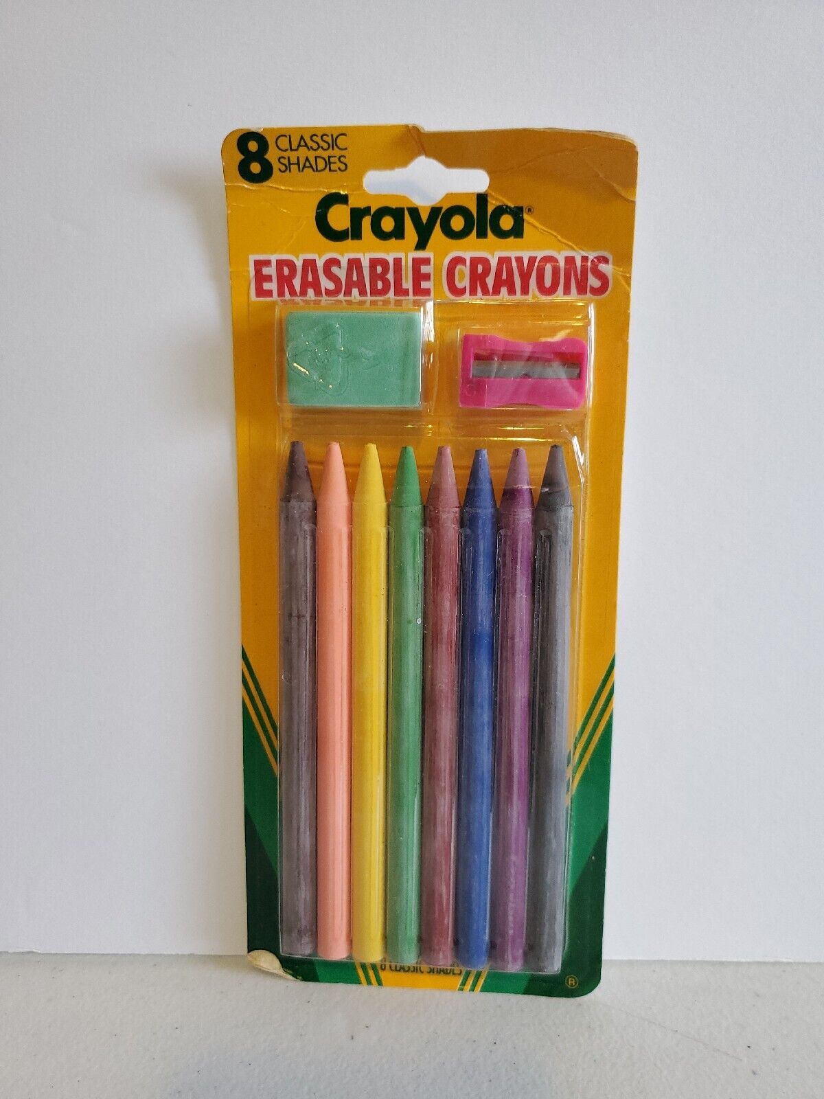 HTF Vintage 1990 Crayola Erasable Crayons 8 Classic Shades NIP Eraser  Sharpener