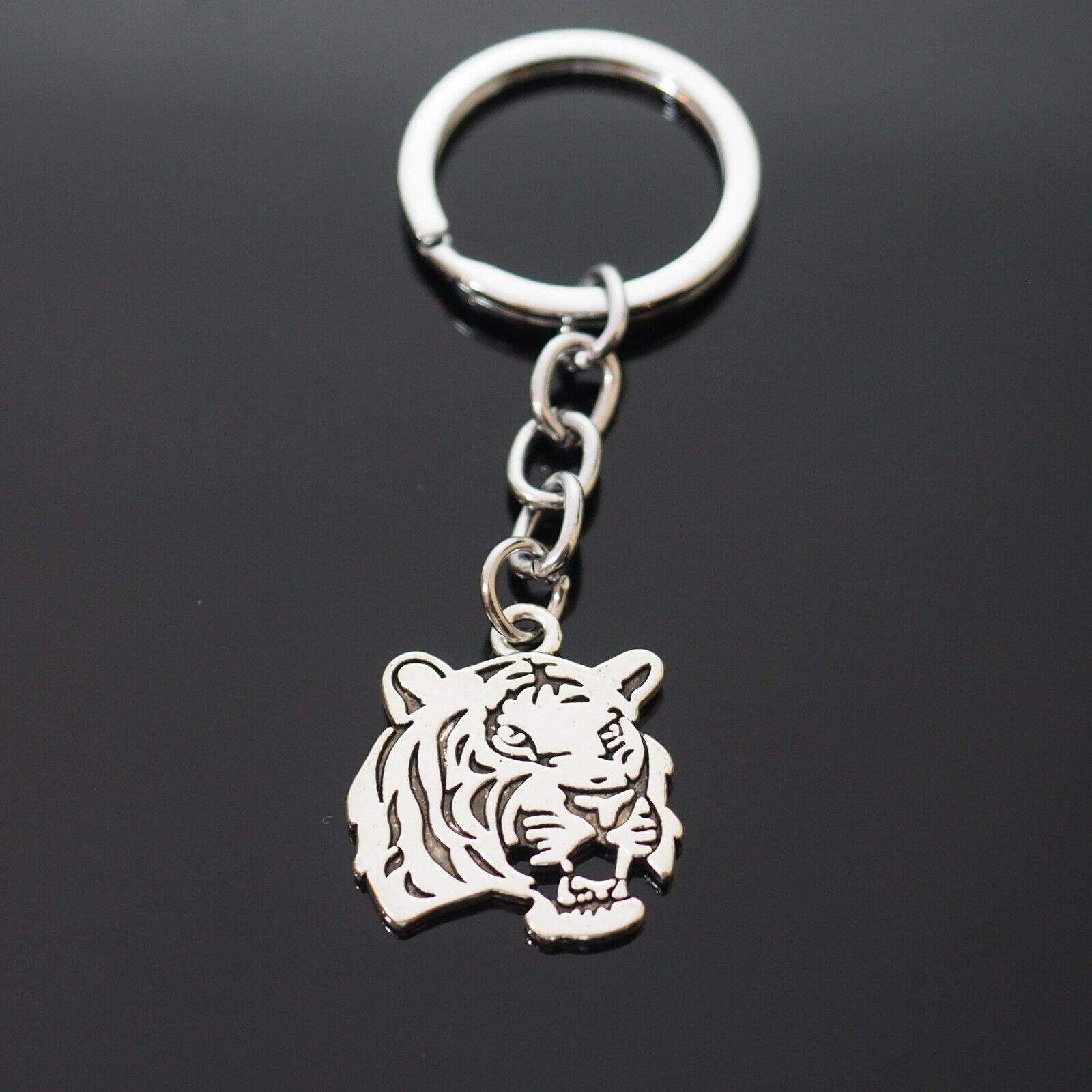 Tiger Head Growl Zoo Africa Animal Silver Pendant Keychain Key Chain Gift