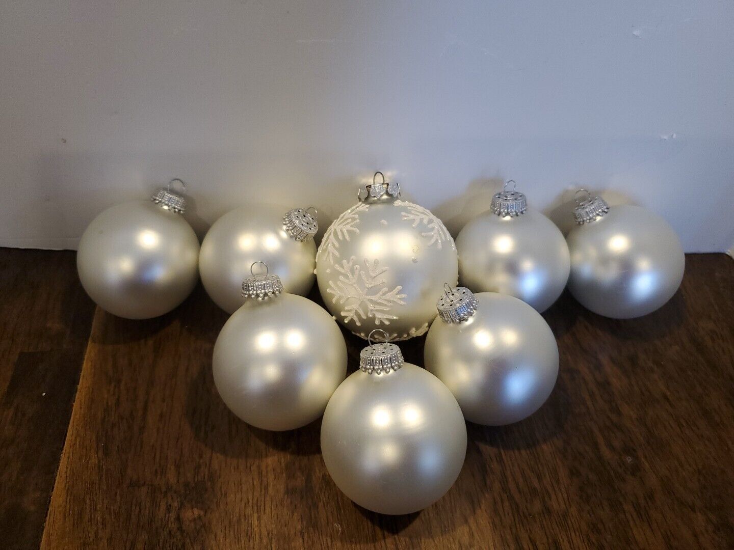 Vintage Krebs Christmas Glass Ball Ornaments Mixed Lot of 8 White Satin Finish 
