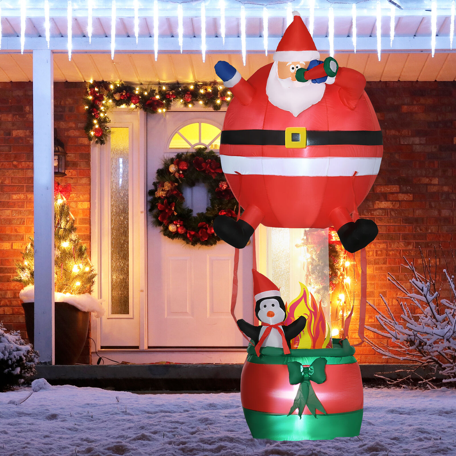 8ft Inflatable Santa Claus Hot Air Balloon with Penguin LED Display