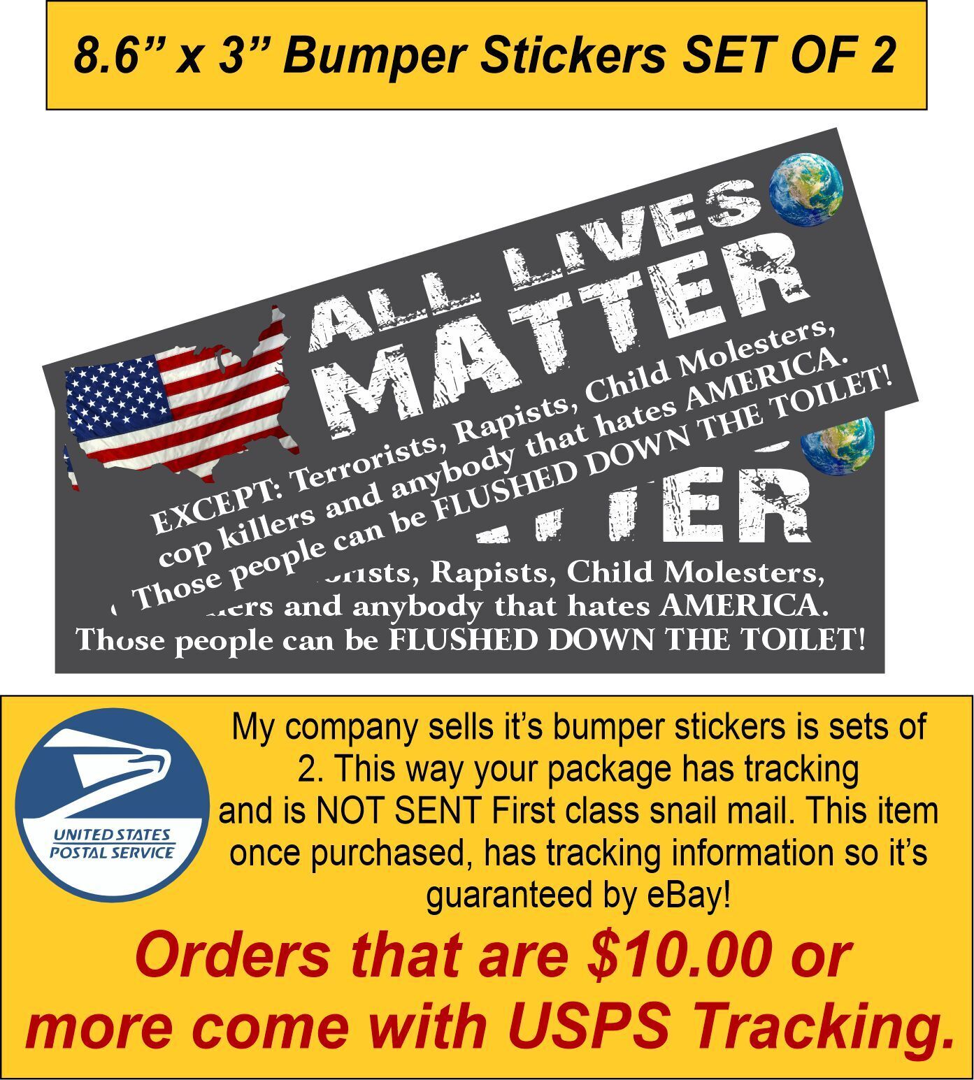Anti Terrorist ALL LIVES MATTER Flush down the Toilet Bumper Sticker 8.6