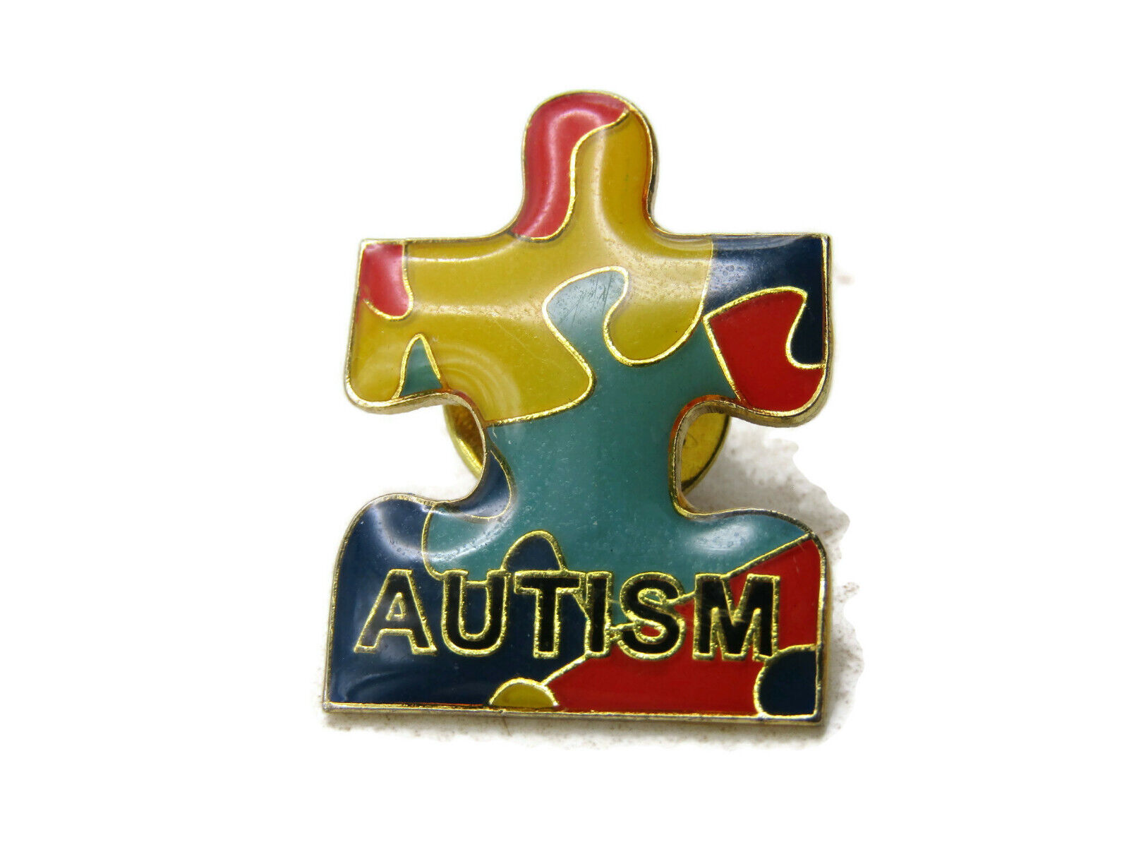 Autism Awareness Multicolored Puzzle Piece Pin Gold Tone