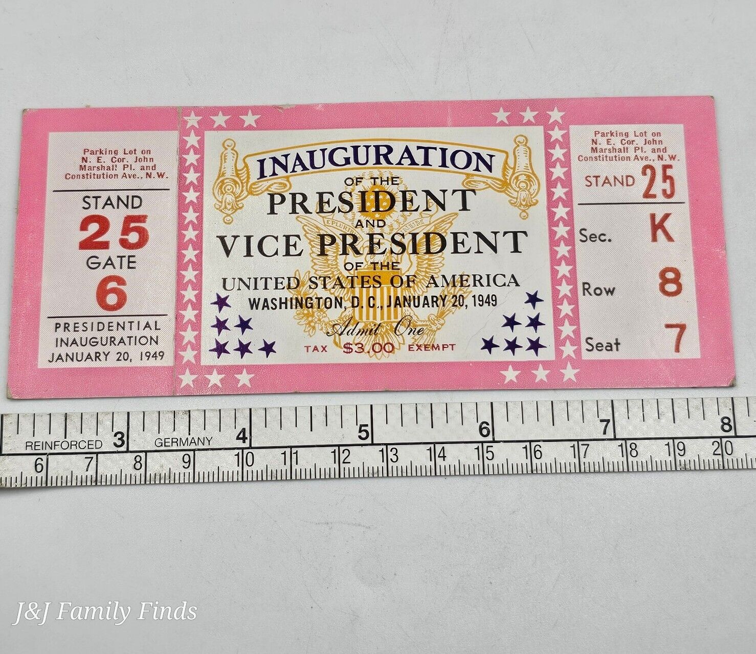 1949 President Harry S. Truman Inauguration Ticket Democratic Party COMPLETE