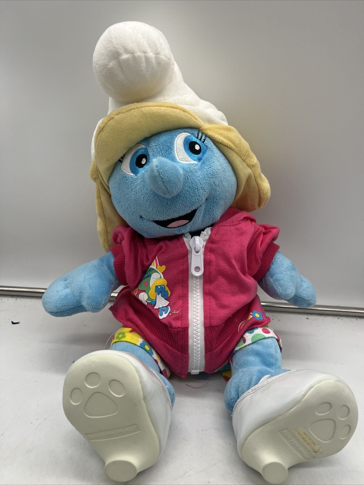 Build A Bear BAB Smurfette Smurf Fabric Doll 18” Plush W/ Pajama Outfit Slippers