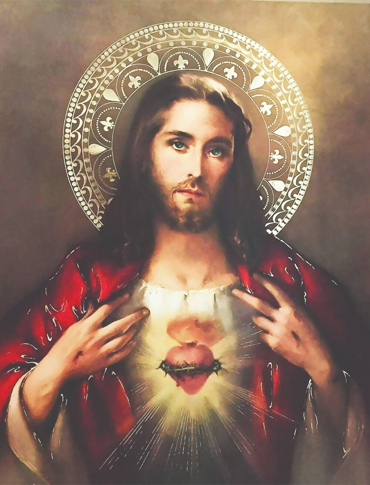 JESUS CHRIST 8.5X11 PHOTO SACRED HEART GOD FATHER SON HEAVEN ANGEL REPRINT