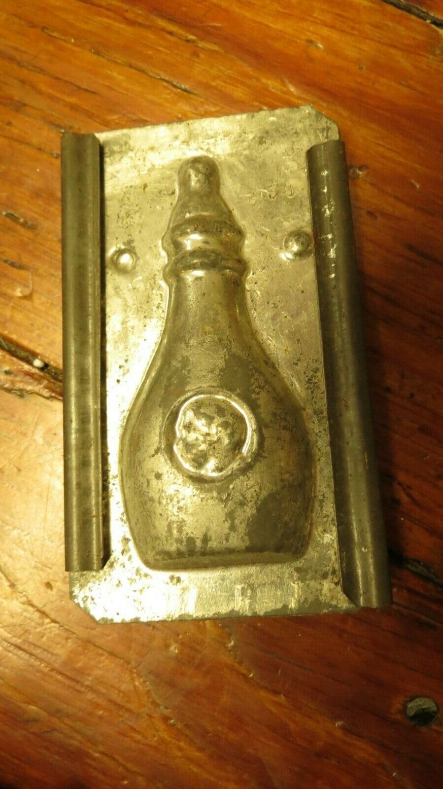 Antique / vintage tin two piece chocolate mould - baby\'s Head bottle  No. 2150 