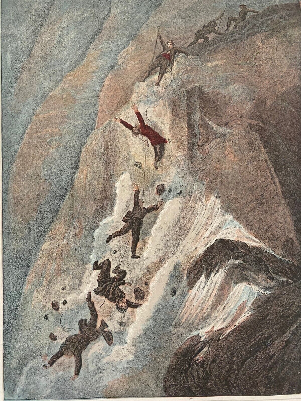 1867 Chromolithograph- Descending the Matterhorn 4 Climbers Fall to Their Deaths