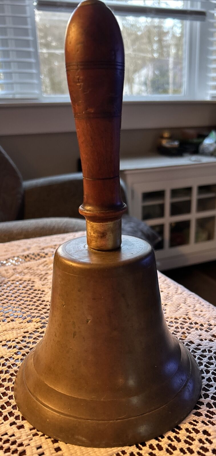 Antique Large Brass Hand Held Teacher School Bell #10 & #9 1850-90 11” EXCELLENT