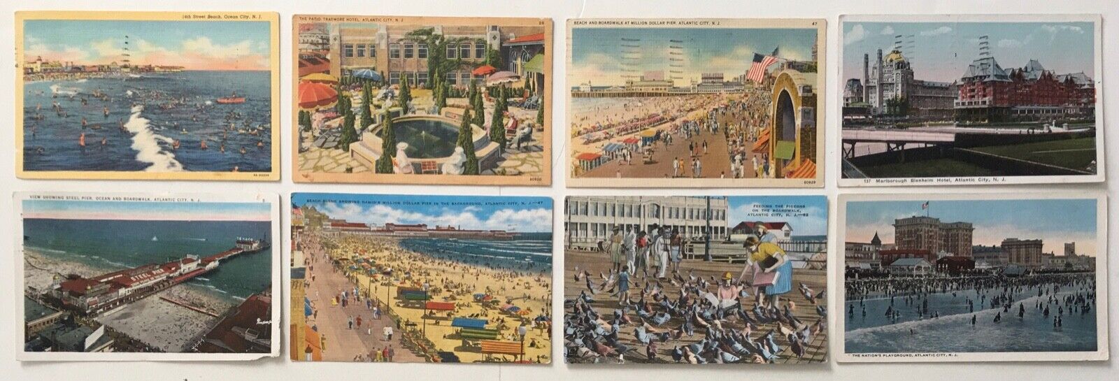 Linen Circulated Atlantic City Postcards Lot of 8 Hotel Pier Beach Scene 1916-49