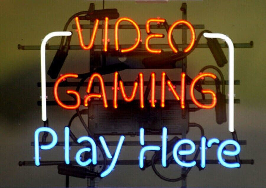 Video Gaming Play Here Neon Sign Light 19x15 Lamp Workshop Cave Wall Decor