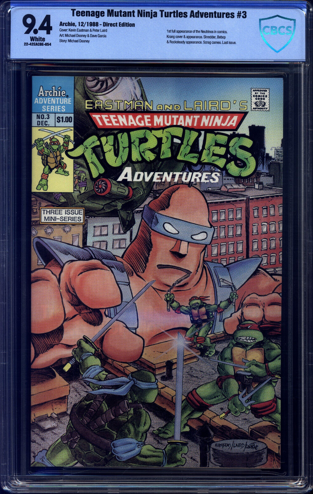 Teenage Mutant Ninja Turtles Adventures #3 (1988) CBCS 9.4 1st Full Neutrinos