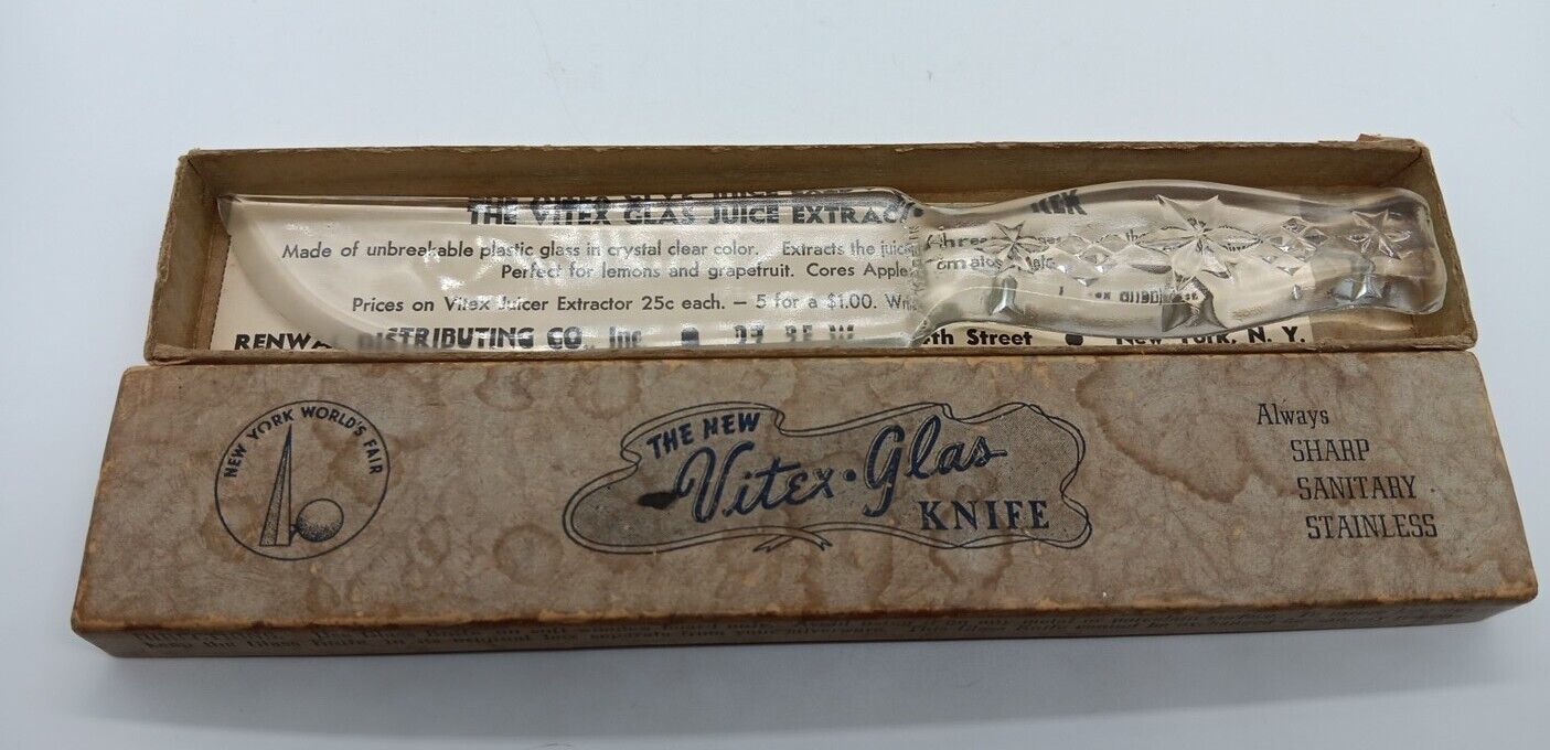 Vitex Glas 1939 Worlds Fair Clear Glass Knife With Box Vtg New York