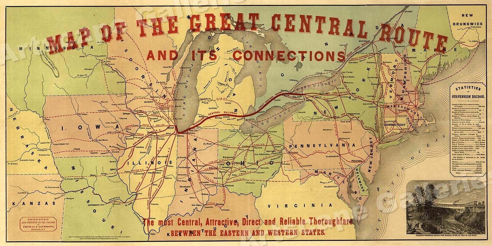 1850s NorthEast Railroad Map: Great Western Railway - 24x48