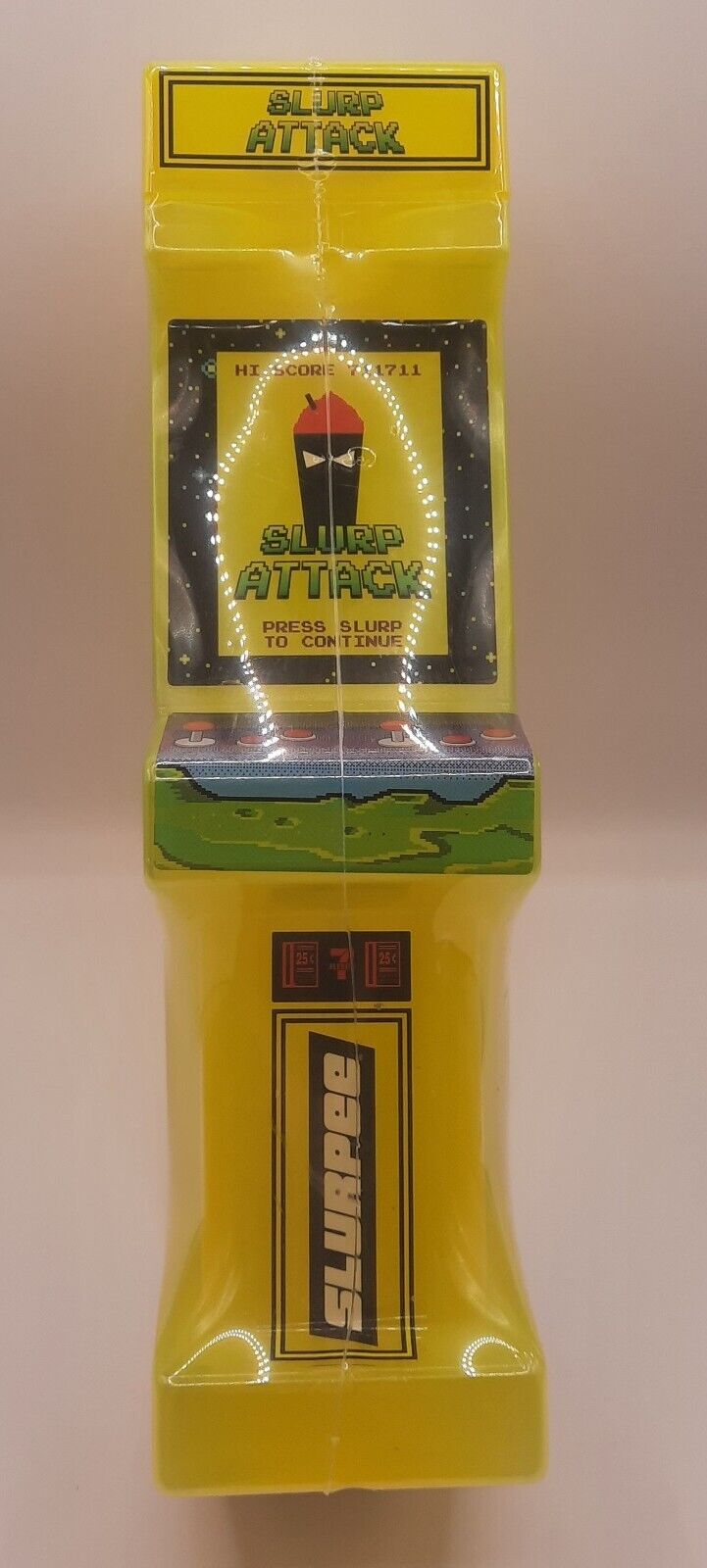 New Neon Yellow Slurpee 7 Eleven Slurp Attack Arcade Video Game Shaped Cup