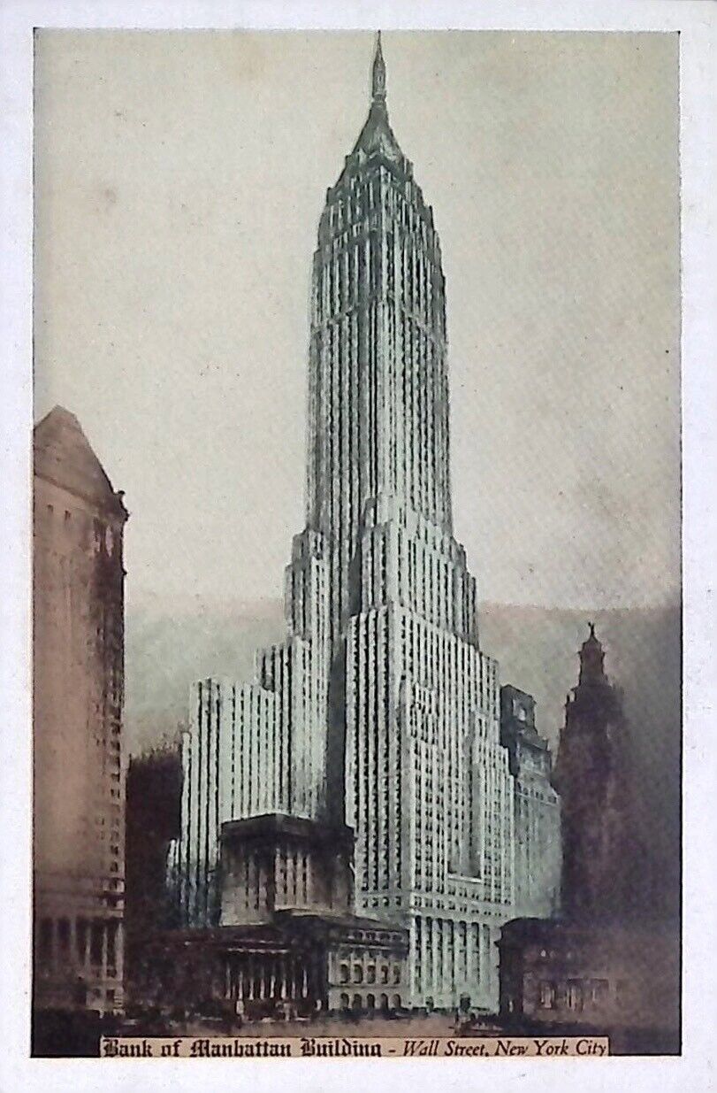 VINTAGE BANK OF THE MANHATTAN BUILDING WALL STREET NEW YORK C 1920  - POSTCARD