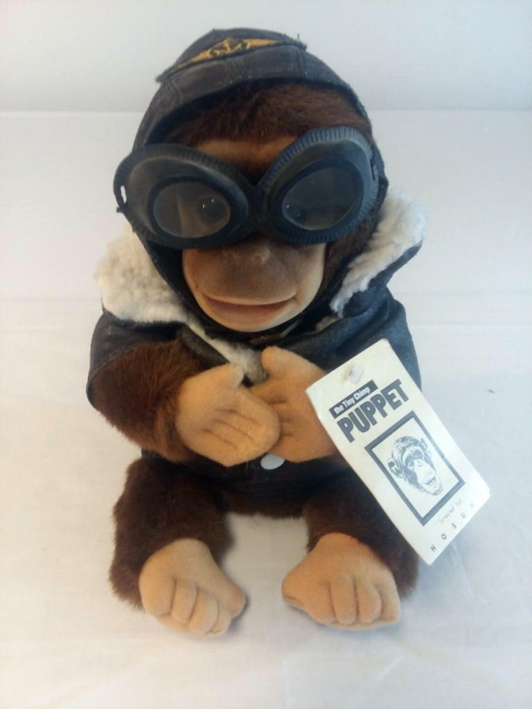 Un-Used Vintage Hosung The Tiny Chimp Puppet Named POKI w/air force patch on hat
