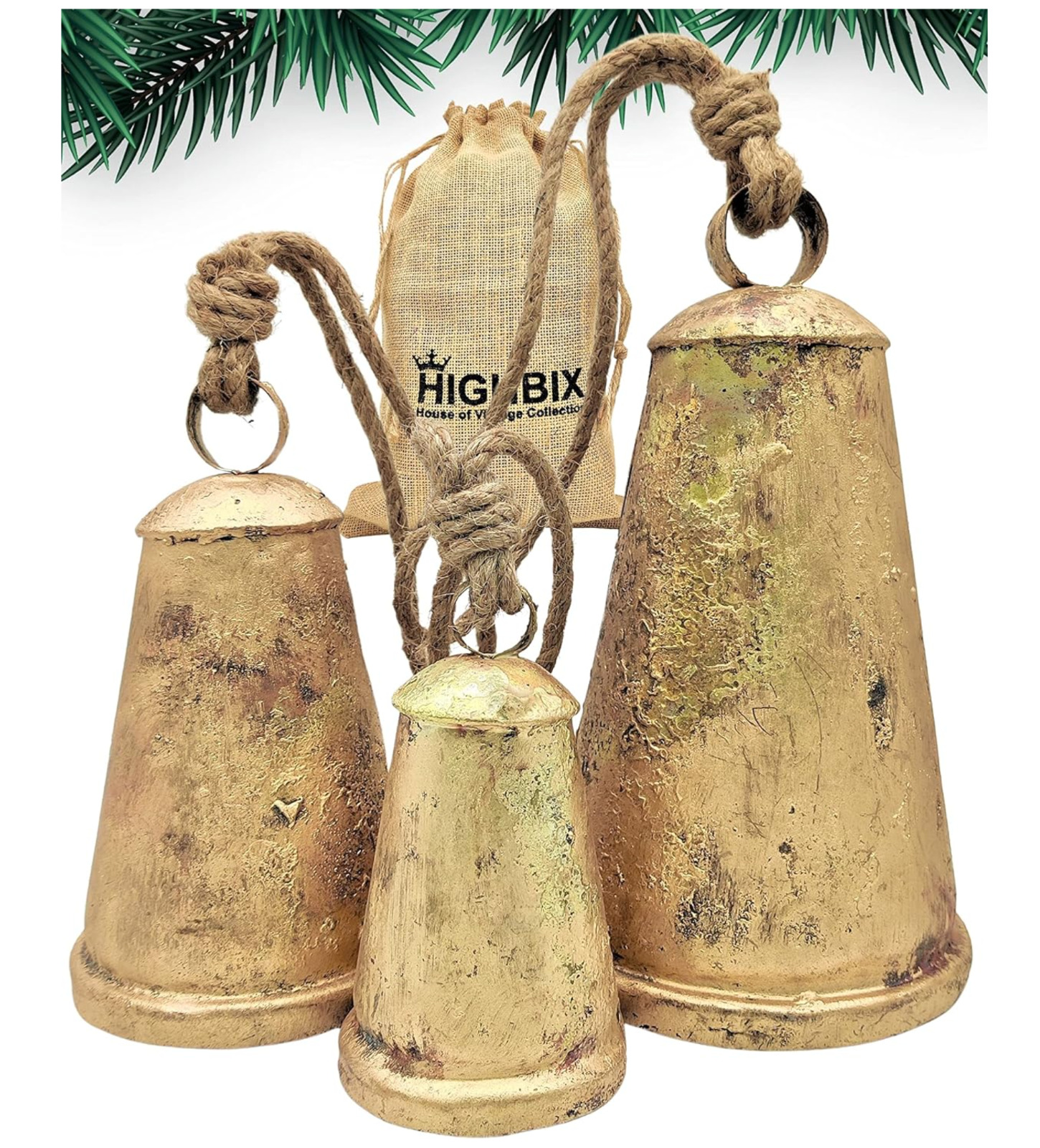 HIGHBIX Set of 3 XL Giant Harmony Cow Bells Huge Vintage Handmade Rustic